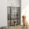 135cm Tall Steel Dog Gate with Cat Door and Extensions – Black