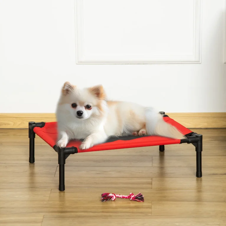 Raised Dog Bed Portable Metal Frame Small – Red, Black