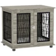 Indoor Dog Crate End Table with Cushion – Grey wood effect