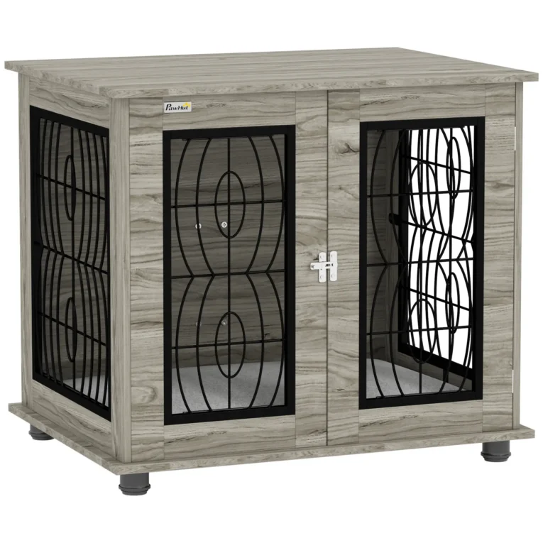Indoor Dog Crate End Table with Cushion – Grey wood effect