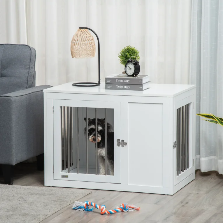 Two-Door Furniture Dog Crate – White, 91.8cm