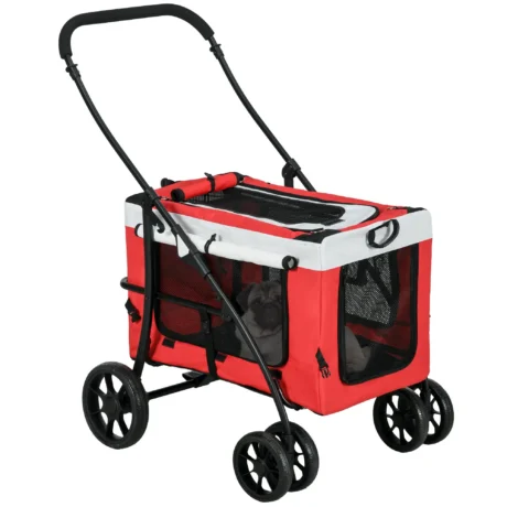 Two-in-One Pet Stroller with Detachable Carrier – Red