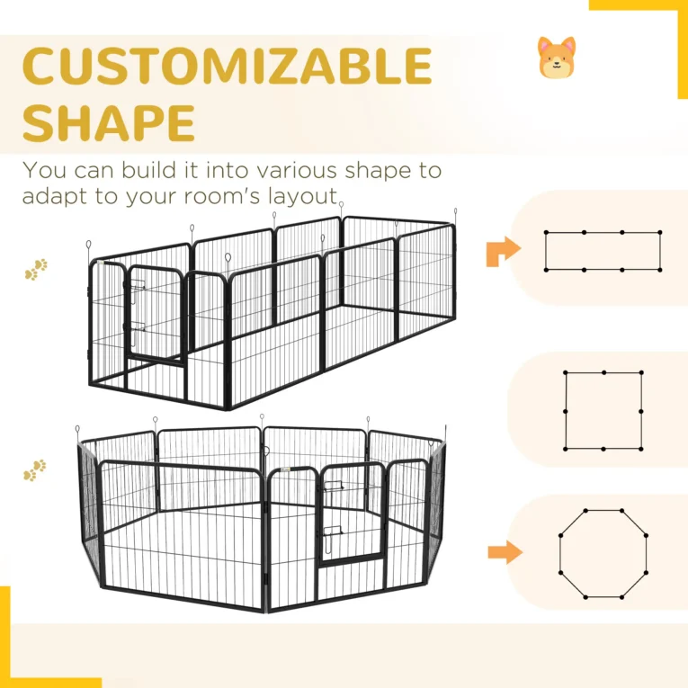 Eight-Panel Metal Dog Exercise Pen – Grey, 60cm
