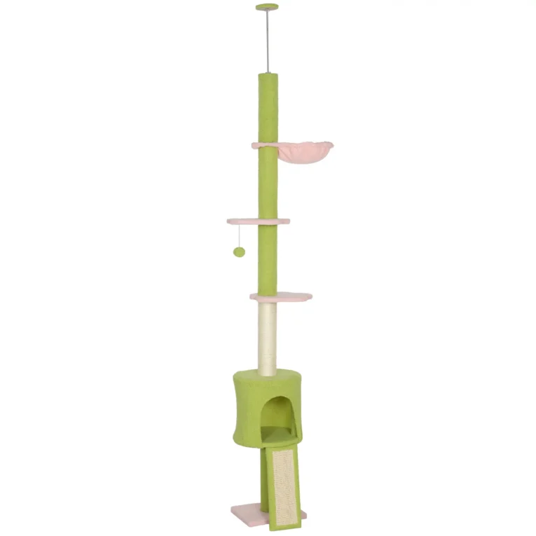 Adjustable Floor-to-Ceiling Cat Tree with Hammock – Green
