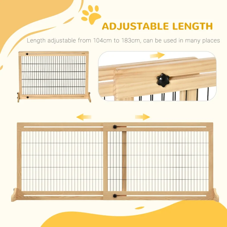 Adjustable Freestanding Dog Gate – Natural Wood, 104–180cm