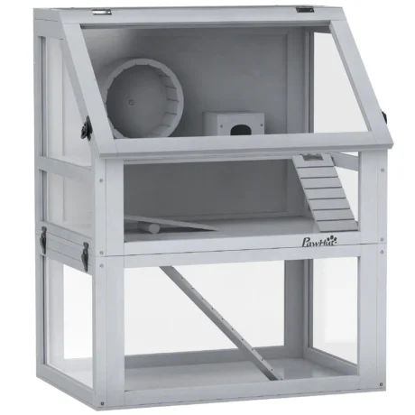 Wooden Hamster Cage with Deep Base and Accessories – Light Grey