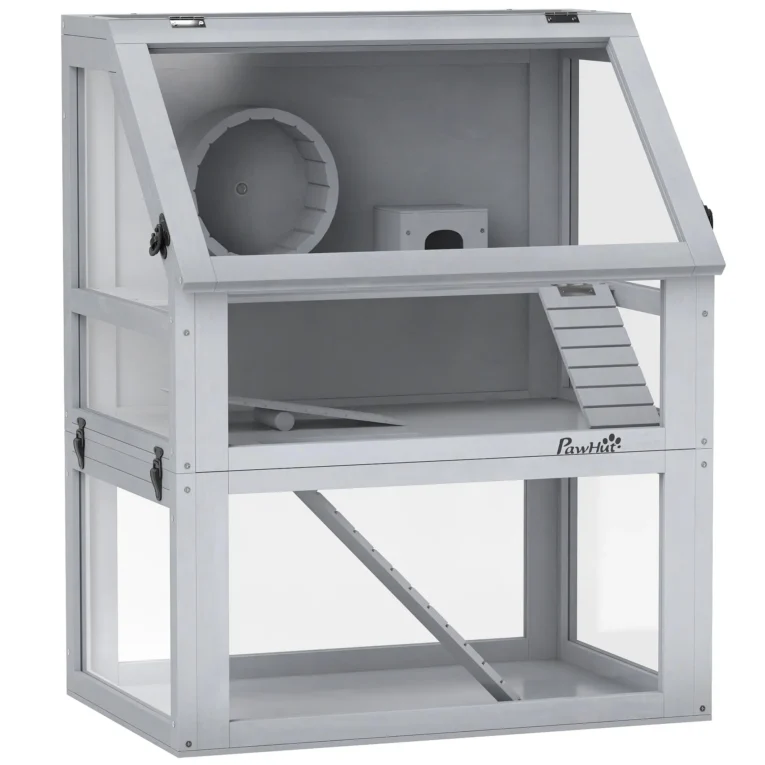 Wooden Hamster Cage with Deep Base and Accessories – Light Grey