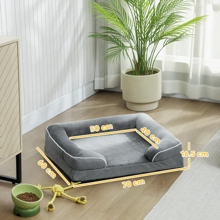 Small Memory-Foam Pet Sofa Bed – Grey, 70 × 60cm Small Memory-Foam Pet Sofa Bed – Grey, 70 × 60cm