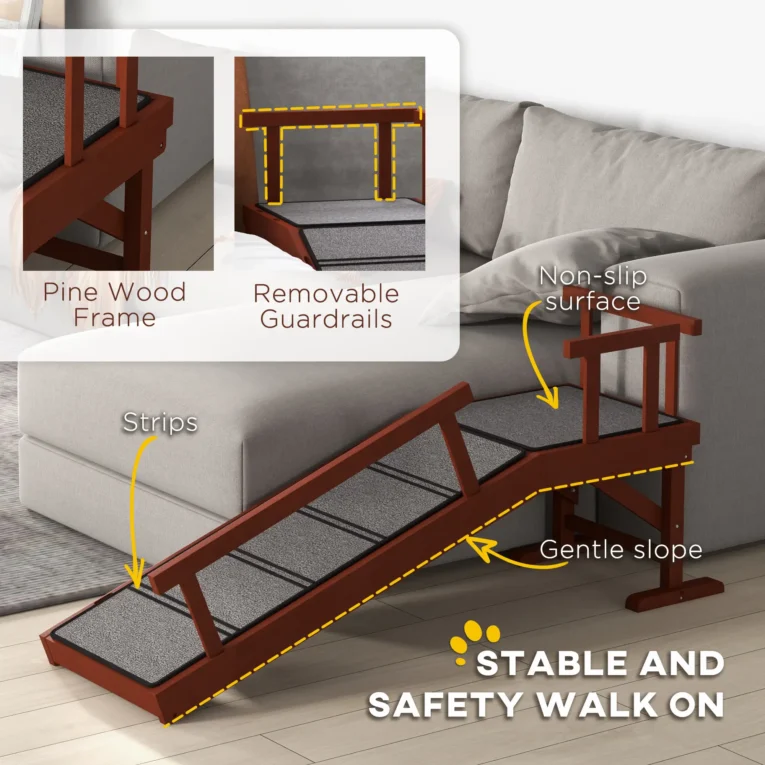 Wooden Dog Ramp Non-Slip with Guardrails – Brown and Grey Wooden Dog Ramp Non-Slip with Guardrails – Brown and Grey