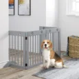 Four-Panel Freestanding Wooden Dog Gate – Light Grey, 204cm