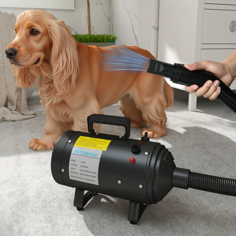 2200W Dog Hair Dryer with Variable Airflow and Three Nozzles – Black