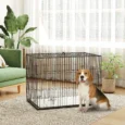 Folding Two-Door Dog Crate with Cushion – Black, 90cm