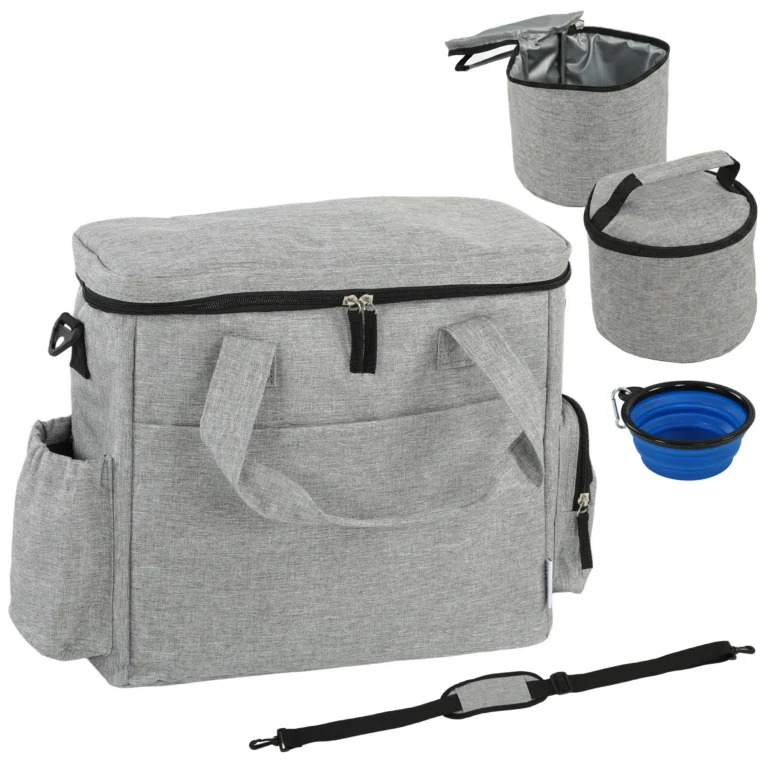 Dog Travel Bag with Food Containers – Light Grey