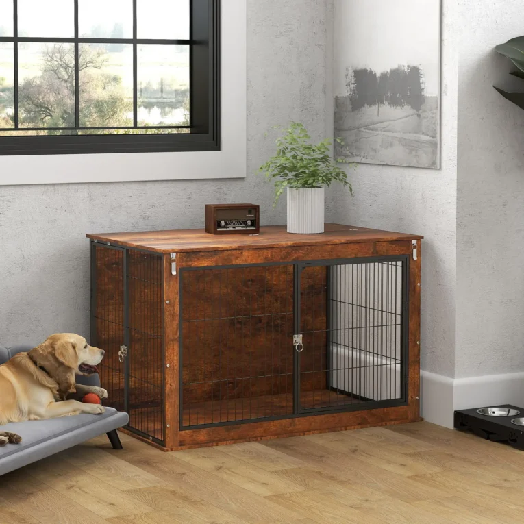 XL Dog Crate Furniture with Opening Top – Rustic Brown, 118cm XL Dog Crate Furniture with Opening Top – Rustic Brown, 118cm