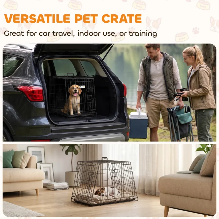 Compact Folding Car-Boot Dog Crate with Tray – Black, 76cm