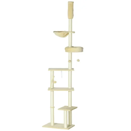 Floor-to-Ceiling Cat Climbing Tower with Hammock &ndash; Beige, 230&ndash;250cm
