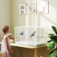 Divided Bird Cage with Perches and Feeders – White, 76cm