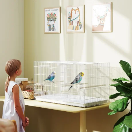 Divided Bird Cage with Perches and Feeders &ndash; White, 76cm &ndash; detail 2