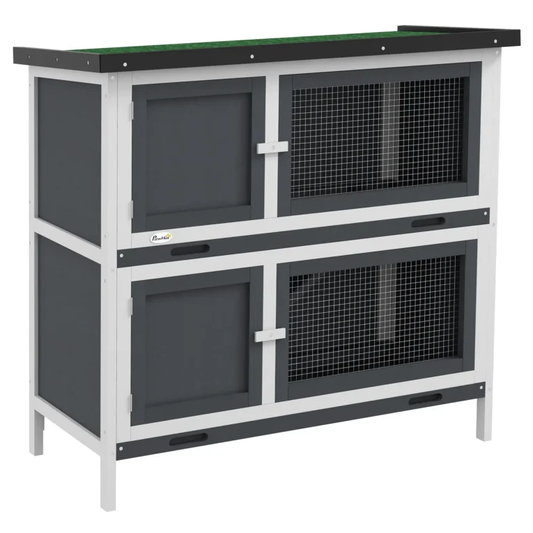 Two-Level Rabbit Hutch with Raised Sleeping Area – Grey, 97 × 44 × 91cm