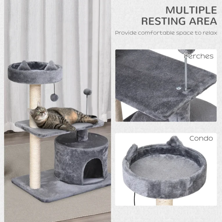 Cat Tree Scratching Post Condo Perch 60x40cm – Grey