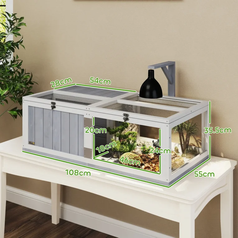 Wooden Tortoise House with Lamp Holder and Clear Panels – Grey Wooden Tortoise House with Lamp Holder and Clear Panels – Grey