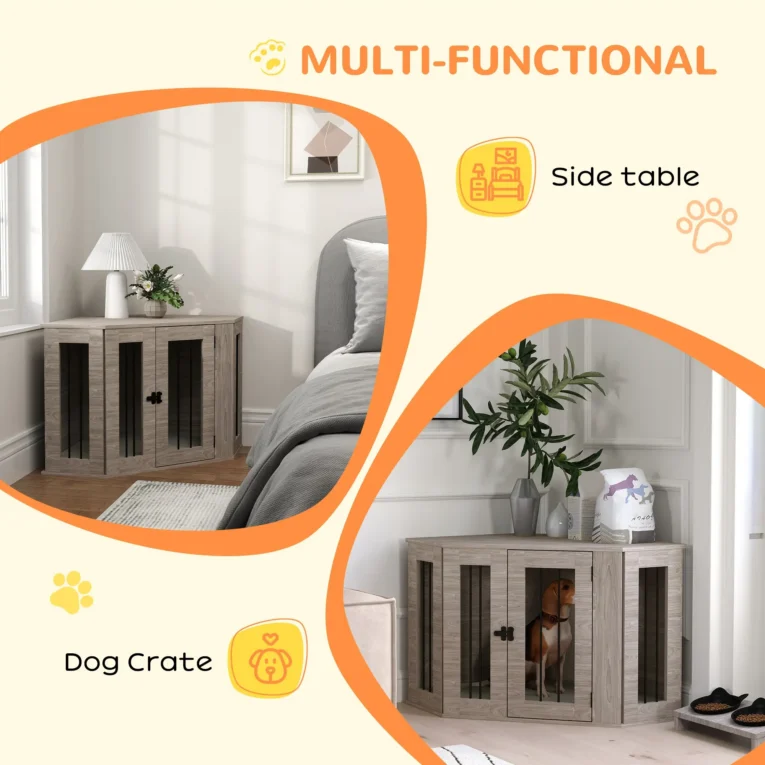 Furniture-Style Dog Crate with Cushion – Walnut, 104cm