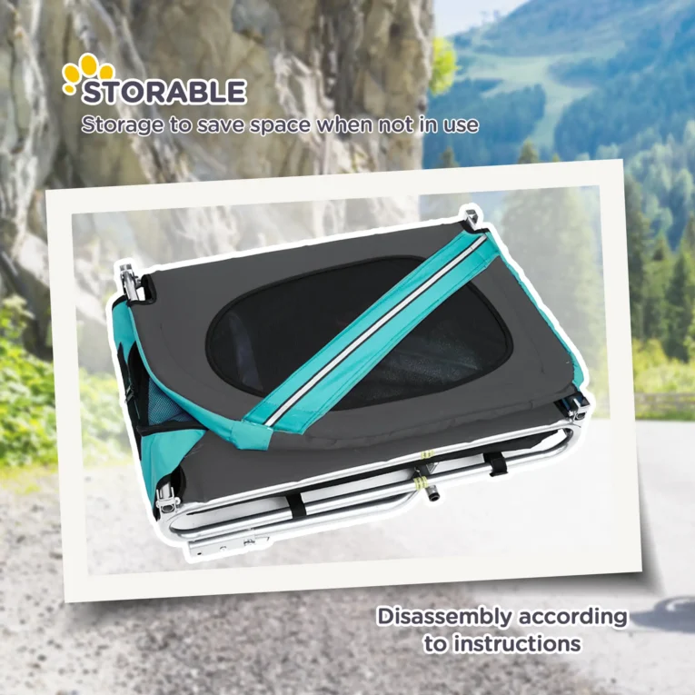 Folding Dog Bicycle Trailer – Light Blue and Grey, 30kg