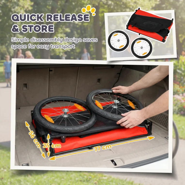 Folding Dog Bicycle Trailer with 20-Inch Wheels – Red and Black