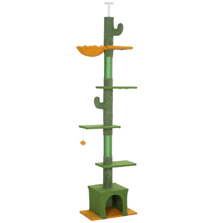 Adjustable Floor-to-Ceiling Cat Tower with Den – Green, 230–275cm