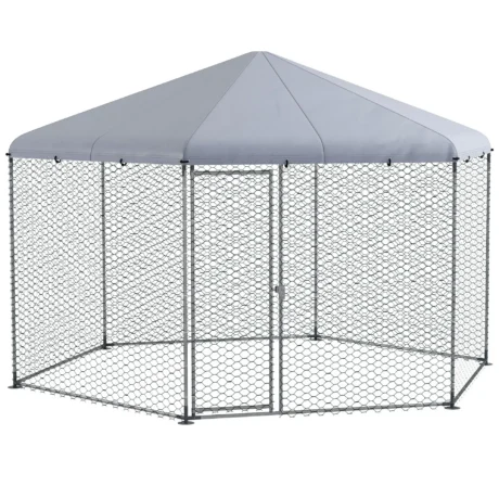 Hexagonal Chicken Run with Covered Roof – Silver