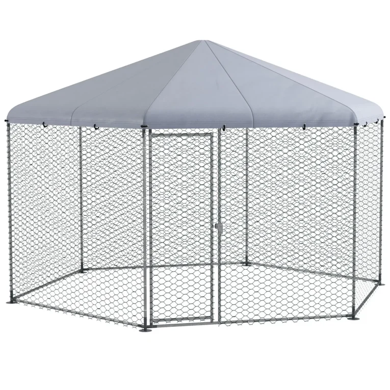 Hexagonal Chicken Run with Covered Roof – Silver