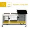 Wooden Rabbit Hutch with Tray and Wheels – Grey, 108cm