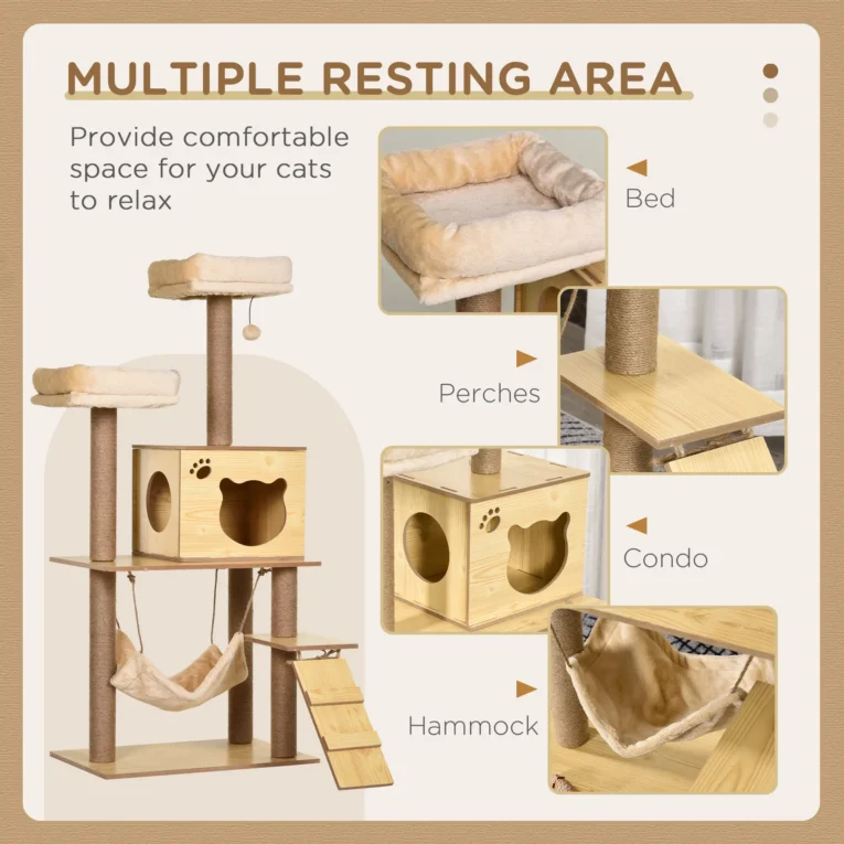 Cat Tower with Hammock and Ladder – Yellow, 130cm