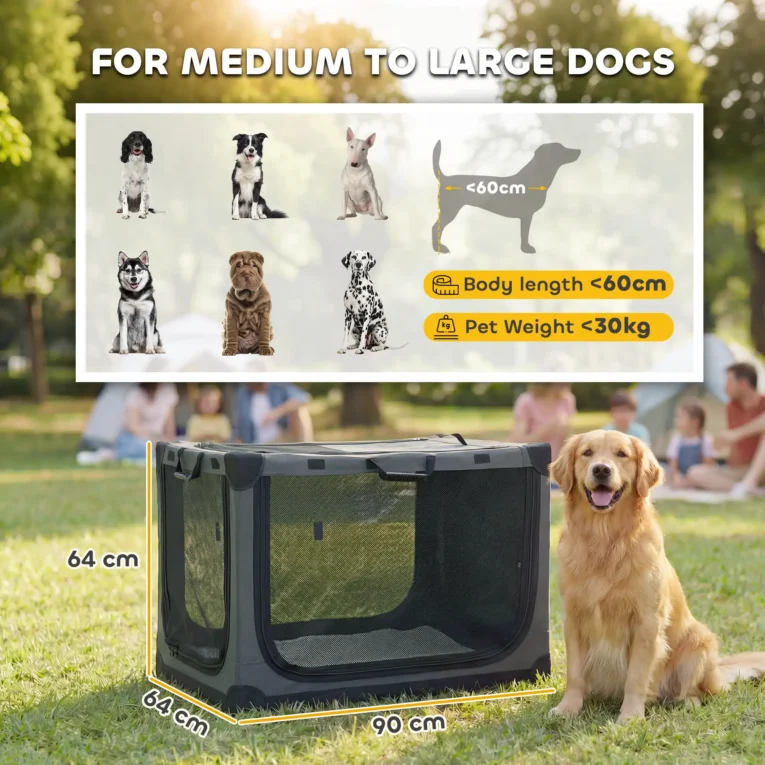 Large Folding Fabric Dog Crate with Cushion – Army Green, 90cm