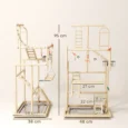 Wooden Bird Play Stand with Ladders and Bowls – Natural, 95cm