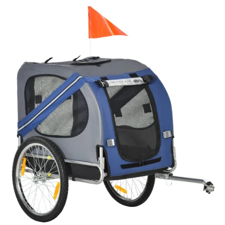 Folding Dog Bike Trailer with Hitch Coupler – Blue and Grey