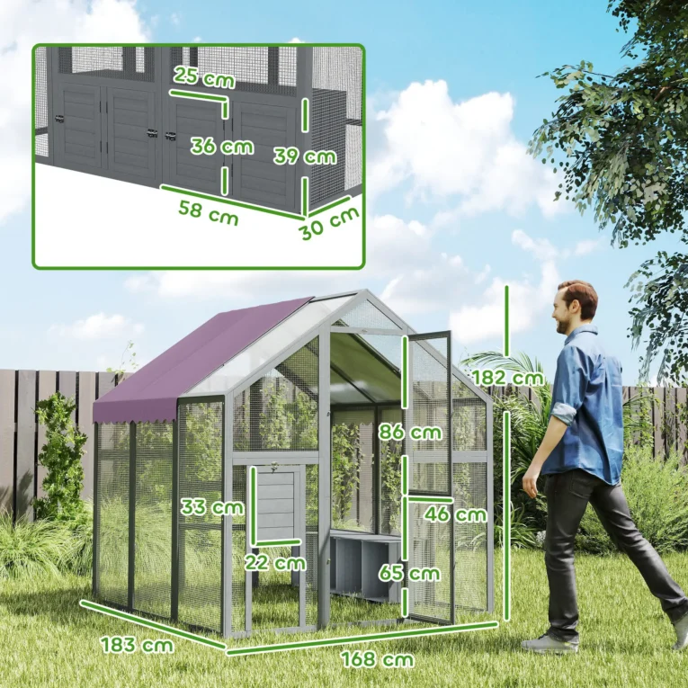 Walk-In Wooden Chicken Run with Nest Boxes and Cover – Purple Grey Walk-In Wooden Chicken Run with Nest Boxes and Cover – Purple Grey