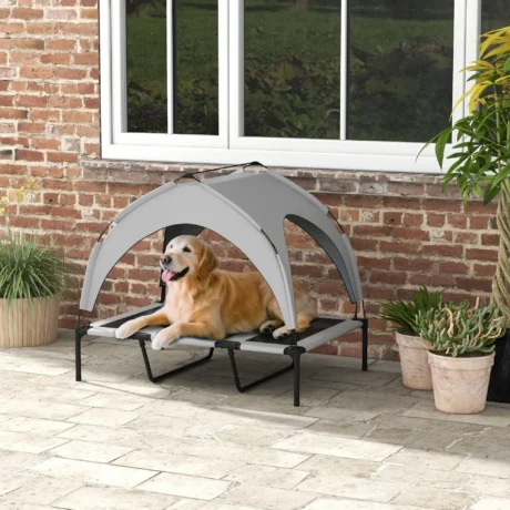 Raised Dog Bed with Canopy – Light Grey, 106 × 76cm