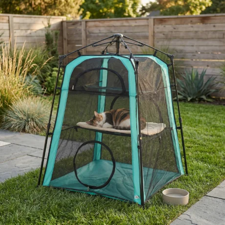 Three-Level Folding Cat Tent with Carry Bag &ndash; Green and Black &ndash; detail 2