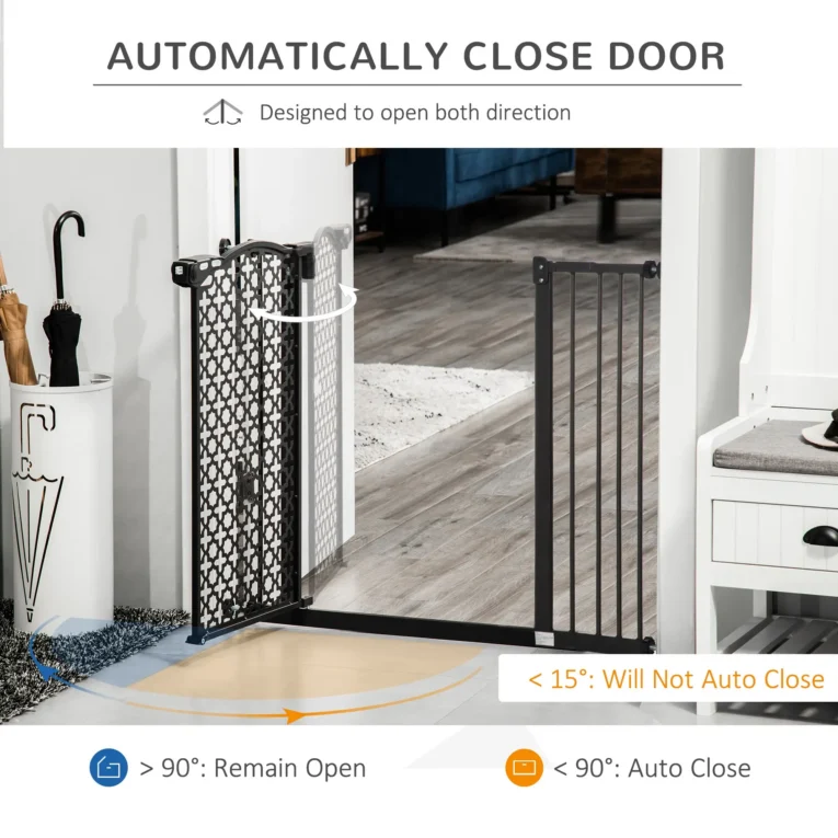 Auto-Close Dog Gate with Two Extensions – Black