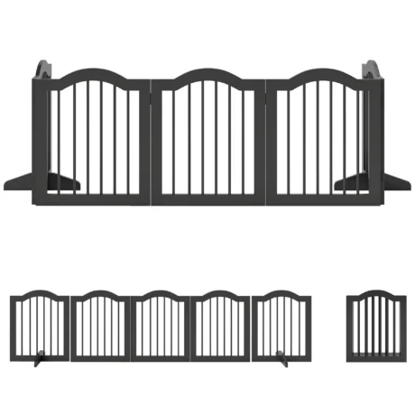 Five-Panel Folding Pet Barrier with Support Feet – Black, 61cm