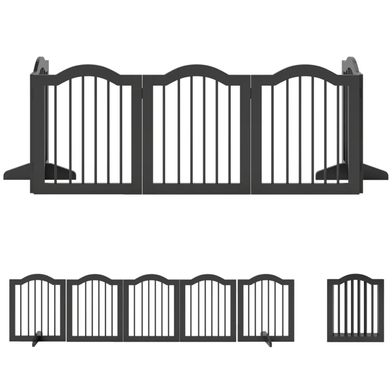 Five-Panel Folding Pet Barrier with Support Feet – Black, 61cm