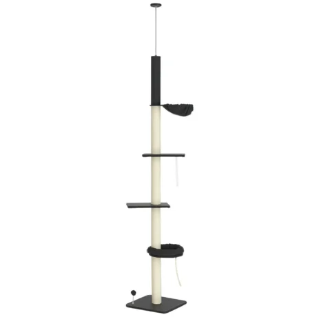 Adjustable Ceiling Cat Tree with Bed and Hammock &ndash; Dark Grey, 240&ndash;270cm