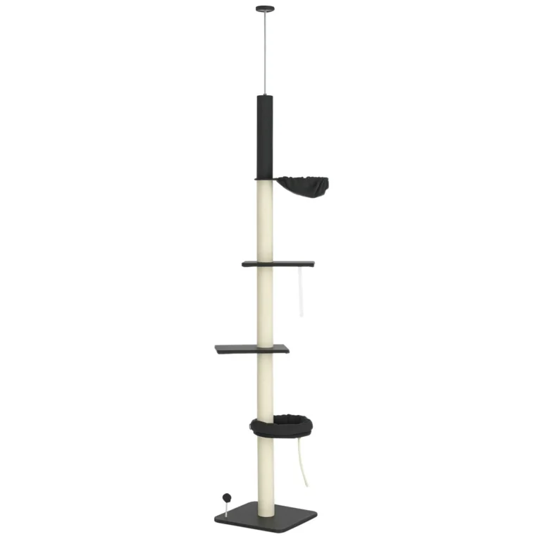 Adjustable Ceiling Cat Tree with Bed and Hammock – Dark Grey, 240–270cm
