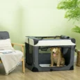 Three-Door Folding Pet Carrier – Grey, 91cm
