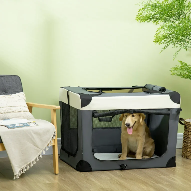 Three-Door Folding Pet Carrier – Grey, 91cm