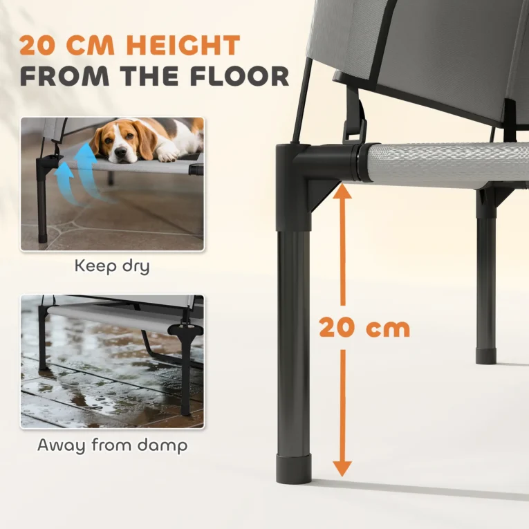 Raised Dog Cot with Removable Sun Canopy – Grey, 92cm Raised Dog Cot with Removable Sun Canopy – Grey, 92cm