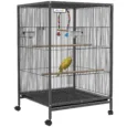 Compact Bird Cage with Wheels, Perches and Swing – Grey