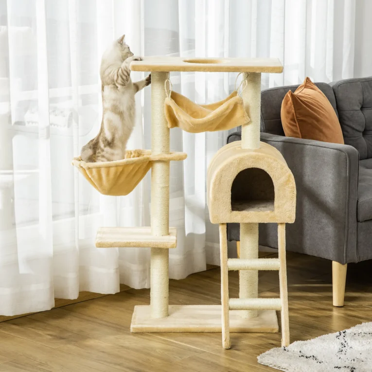 Cat Activity Tree Scratching Post with Hammock – Beige