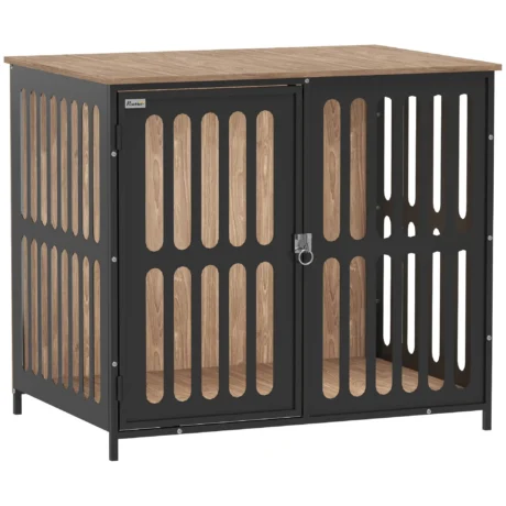 Mesh-Panel Dog Crate Side Table – Walnut, 80cm